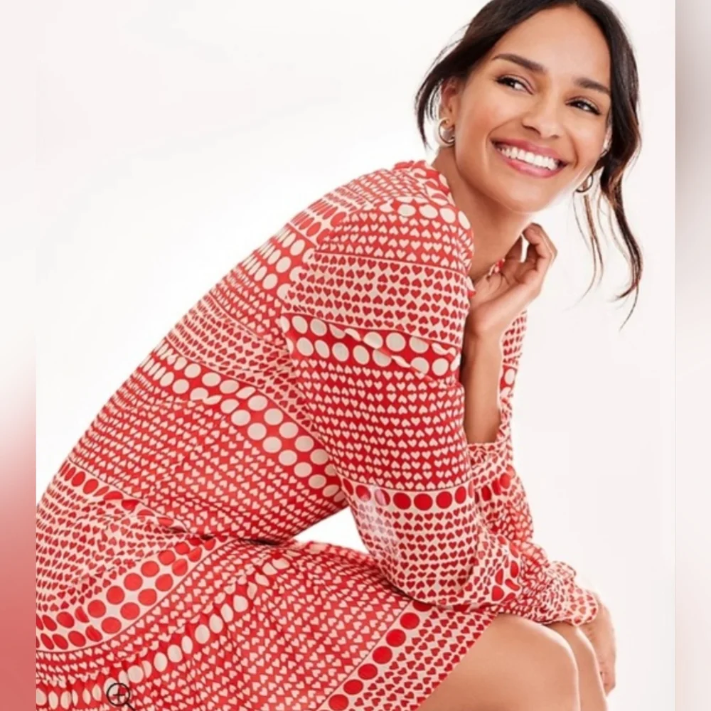 Loft Sheer Heart Ruffled Tunic Date Night Brunch Party Midi Dress